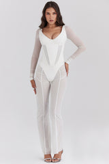 White Mesh High Waist Trousers