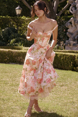 Pink Peony Print Cotton Bustier Sundress