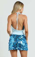 Flynn Top - Halter Cowl Neck Top in Pale Blue