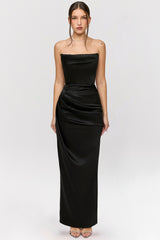 Black Satin Strapless Corset Maxi
