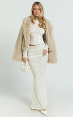 Charisse Coat - Oversized Crop Faux Fur Coat in Light Brown