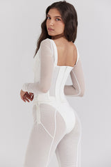 White Long Sleeve Mesh Corset
