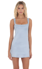 Satin Shift Dress in Light Blue