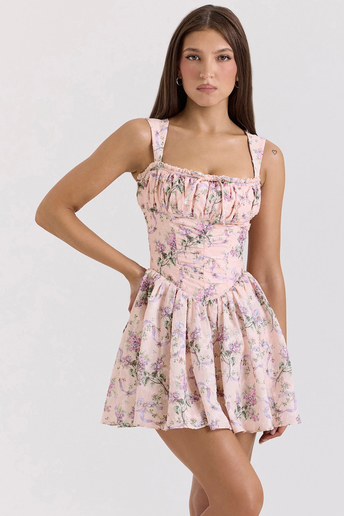 Pink Ribbon Print Dress With Bloomers