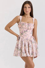 Pink Ribbon Print Dress With Bloomers