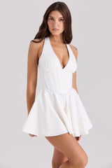 White Cotton Halter Neck Playsuit