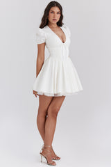 White Pleated Cotton Mini Dress