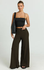 Amalthea Pants - High Waisted Jersey Rib Wide Leg Pants in Chocolate