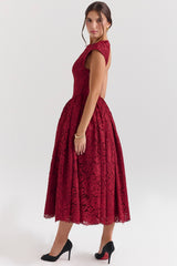 Berry Lace Backless Midi Dress