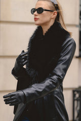 Black Faux Fur Trimmed Vegan Leather Coat