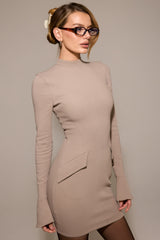 Taupe Long Sleeve Mini Dress