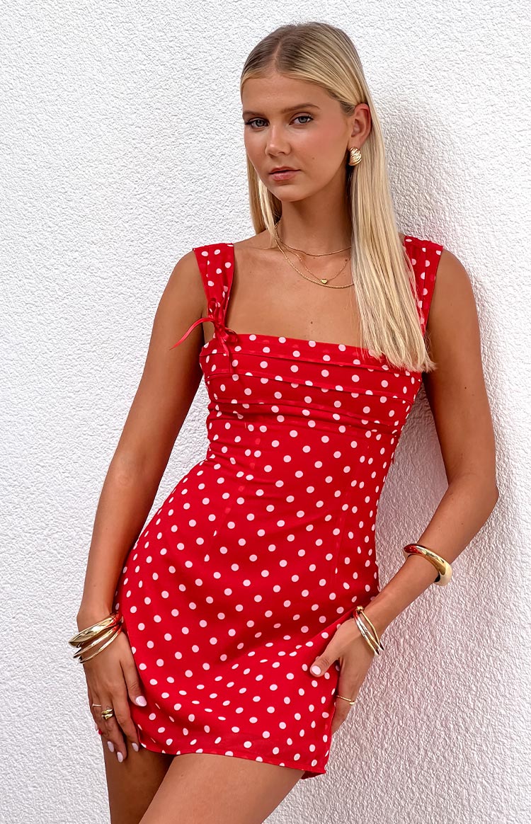 Layla Red Polka Dot Tie Back Mini Dress