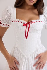 White Broderie Anglaise Puff Sleeve Mini Dress
