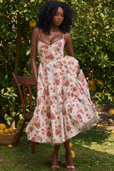Italian Rose Print Tulle Midi Dress
