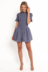 Celine Mini Dress - Navy Plaid