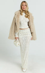 Kathleen Maxi Skirt - Mid Rise Ruched Wide Band Fishtail Jersey Skirt in Cream