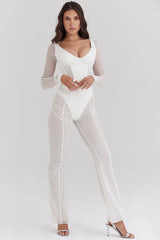 White Mesh High Waist Trousers