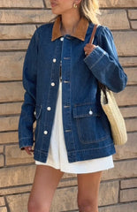 Hendrick Mid Wash Denim Cord Trim Oversized Jacket