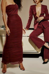 Wine Gathered Maxi Dress