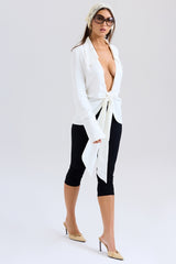 White Draped Tie Front Shirt