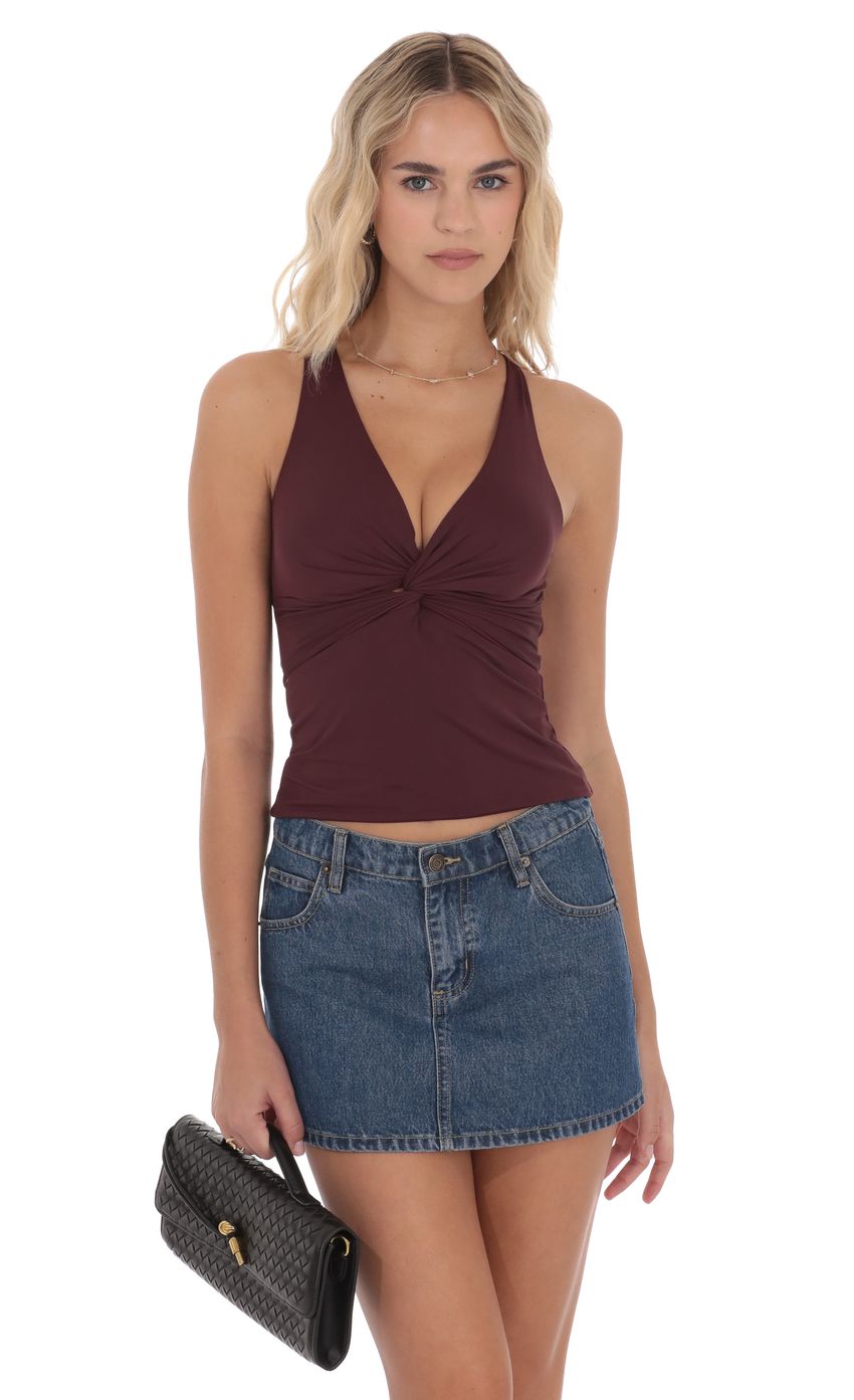 Twist Cross Back Top in Burgundy