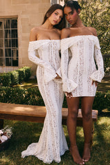 Vintage Cream Floral Lace Off Shoulder Mini Dress