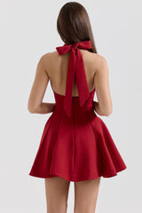Red Halter Neck Bow Mini Dress