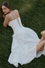 White Stretch Cotton Midi Sundress