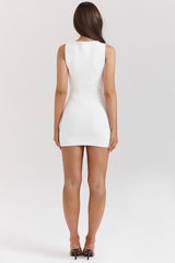 White Stretch Knit Mini Dress