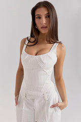 White Pinstripe Boned Corset Top