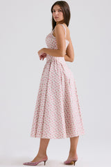 White Rosebud Print Cotton Midi Sundress