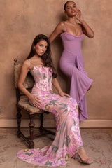 Orchid Mesh Ruffled Front Gown