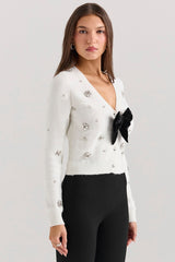 Ivory Soft Mohair Embellished Cardigan