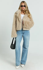 Charisse Coat - Oversized Crop Faux Fur Coat in Light Brown