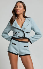 Gina Jacket - Contrast Button Through Jacket with Hardware Trim in Ice Blue