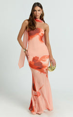 Angie Maxi Dress - Strapless Bias Column Dress with Scarf in Orange