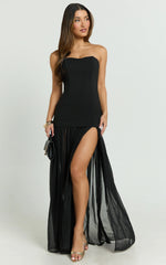 Jocelyn Maxi Dress - Strapless Ruched Fit And Flare Dress in Black