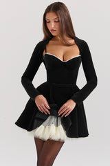 Black Stretch Velvet Cropped Bolero