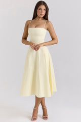 Lemon Stretch Cotton A-Line Midi Sundress