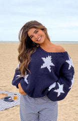 Delvey Navy Star Chunky Knit Sweater