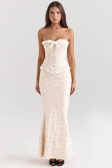 Ivory Metallic Jacquard Maxi Skirt