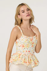 Floral Bubble Hem Peplum Top