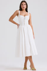 White Broderie Anglais &Amp; Cotton Midi Dress
