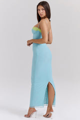 Ocean Blue Contrast Lace Maxi Dress