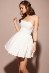 White Strapless Pleated Mini Dress
