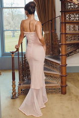 Soft Peach Ruffled Front Gown