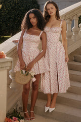 White Rosebud Print Cotton Bustier Sundress