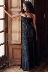 Black Floral Lace Back Maxi Dress
