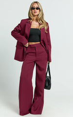 Selena Pants - High Waisted Wide Leg Tailored Pants in Wine