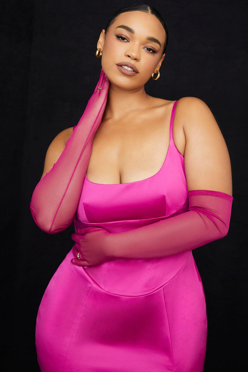 Pink Mesh Opera-Length Gloves